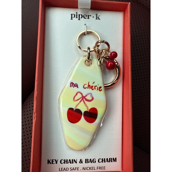 Piper.K Jewelry - Piper.K Ma Cherie Cherry Keychain Bag Charm Gold Tone Accent New in‎ Box